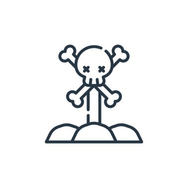 Video oyunu elemanları kavramından kafatası ikonu vektörü. İnce çizgili, düzenlenebilir beyin felci çizgisi. Web ve mobil uygulamalarda kullanmak için kafatası doğrusal işareti, logo, yazdırma ortamı.