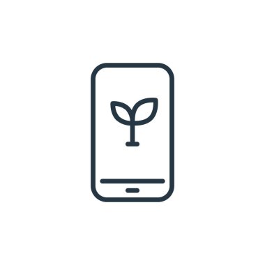 Ekoloji çizgisi kavramından akıllı telefon ikonu vektörü. Düzenlenebilir akıllı telefon vuruşunun ince bir çizgisi. Web ve mobil uygulamalarda kullanmak için akıllı telefon doğrusal işareti, logo, yazdırma ortamı.