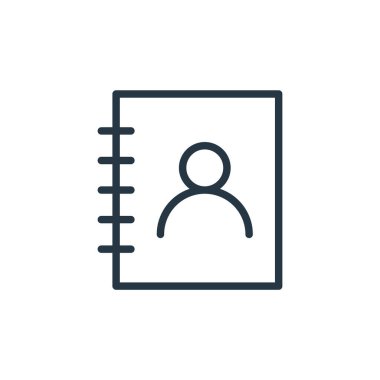 Ofis konseptinde çalışan kişi kitabevi ikon vektörü. Rehberde düzenlenebilir darbenin ince bir çizgisi. Web ve mobil uygulamalar, logo ve yazdırma ortamlarında kullanmak için kişi kitabı doğrusal işareti.