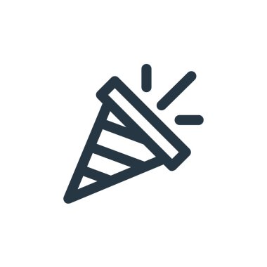 Karnaval ve eğlence konseptindeki konfeti ikonu vektörü. Düzenlenebilir konfeti felcinin ince bir çizgisi. İnternet ve mobil uygulamalarda kullanmak için konfeti doğrusal işareti, logo, yazdırma ortamı.