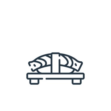 Fast food konseptinden suşi ikonu vektörü. Düzenlenebilir suşi felcinin ince bir çizgisi. Web ve mobil uygulamalarda kullanmak için sushi doğrusal işareti, logo, yazdırma ortamı.