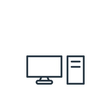 Akıllı aygıtlar kavramından bilgisayar simgesi vektörü. Bilgisayarda düzenlenebilir vuruşun ince çizgisi. Web ve mobil uygulamalarda kullanmak için bilgisayar doğrusal işareti, logo, yazdırma ortamı.