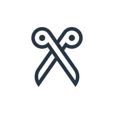 Grafik tasarım konseptinden makas ikonu vektörü. Düzenlenebilir makas vuruşunun ince çizgisi. Web ve mobil uygulamalarda kullanmak için makas doğrusal işareti, logo, yazdırma ortamı.