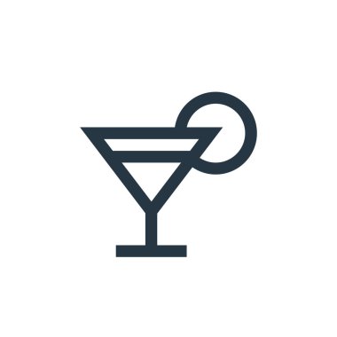 Restoran konseptinden kokteyl ikonu vektörü. İnce çizgili, düzenlenebilir felç çizgisi. Web ve mobil uygulamalarda kullanmak için doğrusal kokteyl işareti, logo, yazdırma ortamı.