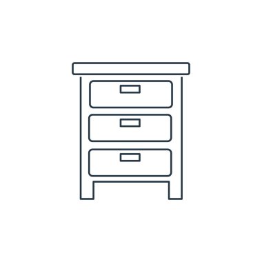 Ev konseptindeki komodin ikonu vektörü. Yatağın başucunda düzenlenebilir felcin ince bir çizgisi. web ve mobil uygulamalar, logo ve yazdırma ortamlarında kullanmak için başucu tablosu doğrusal işareti.