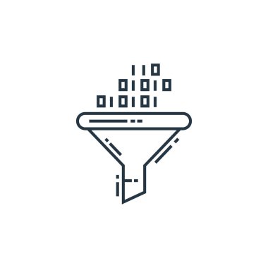 Veri analiz konseptinden huni simgesi vektörü. Yenilebilir huni felcinin ince bir çizgisi. Web ve mobil uygulamalarda kullanmak için huni doğrusal işareti, logo, yazdırma ortamı.