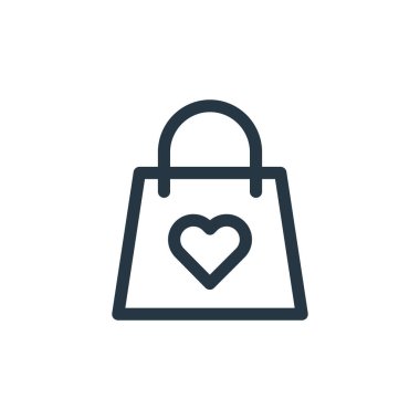 Sevgililer Günü konseptinden bir ikon vektörü. Düzenlenebilir inmenin ince bir çizgisi. Web ve mobil uygulamalarda kullanmak için alışveriş poşeti doğrusal işareti, logo, yazdırma ortamı.