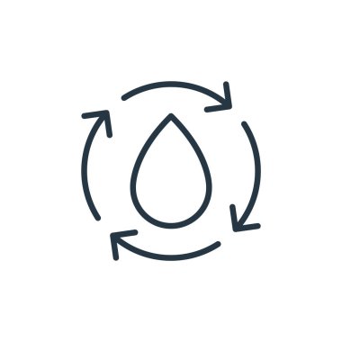 Su ikonu vektörünü ekoloji kavramından geri dönüştür. Geri dönüşümlü su değiştirilebilir felcin ince bir çizgisi. Web ve mobil uygulamalar, logo ve yazdırma ortamlarında kullanmak için su doğrusal işaretini geri dönüştür.