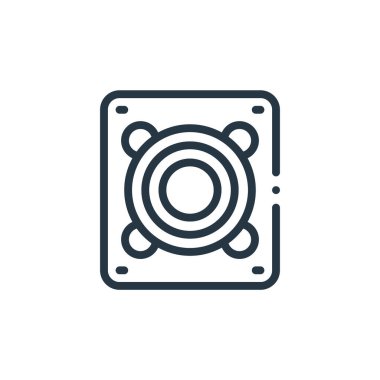 Müzik konseptinden hoparlör ikonu. Düzenlenebilir inmenin ince çizgisi. Web ve mobil uygulamalarda kullanmak için hoparlör doğrusal işareti, logo, yazdırma ortamı.