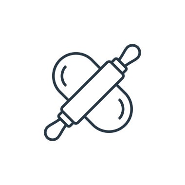 Fırın konseptinden hareketli iğne ikonu vektörü. Düzenlenebilir oklava darbesinin ince çizgisi. Web ve mobil uygulamalar, logo ve yazdırma ortamlarında kullanım için rulo pin doğrusal işareti.