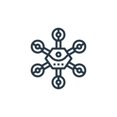 Drone elementleri kavramından dron simgesi vektörü. İnce çizgili insansız hava aracı felci çizgisi. Web ve mobil uygulamalarda kullanmak için drone doğrusal işareti, logo, yazdırma ortamı.