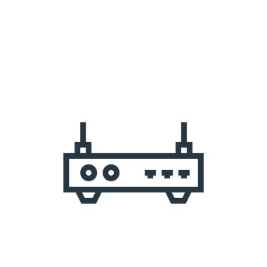 Modem simgesi vektörü cihaz konseptinden. Yönlendirici düzenlenebilir felcin ince çizgisi. Web ve mobil uygulamalarda kullanmak için yönlendirici doğrusal işareti, logo, yazdırma ortamı.