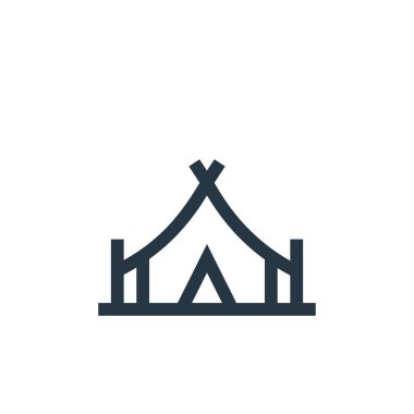 Müzik festivali konseptinden kamp çadırı ikonu vektörü. Düzenlenebilir kamp çadırı felcinin ince bir çizgisi. Web ve mobil uygulamalarda kullanmak için kamp çadırı işareti, logo, yazdırma ortamı.