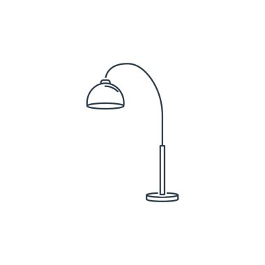 Ev konseptinden yer lambası ikonu vektörü. İnce çizgili, düzenlenebilir lamba çarpması çizgisi. Web ve mobil uygulamalarda kullanmak için zemin lambası doğrusal işareti, logo, yazdırma ortamı.