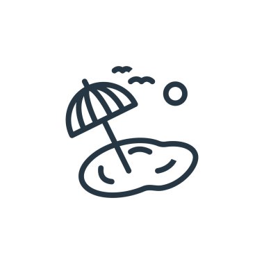 Bahar konseptinden plaj ikonu vektörü. Plaj düzenlenebilir vuruşunun ince bir çizgisi. Web ve mobil uygulamalarda kullanmak için plaj doğrusal işareti, logo, yazdırma ortamı.