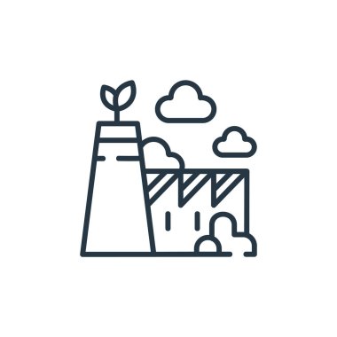 Ekoloji konseptinden eko fabrika ikonu vektörü. Eko fabrikasının düzenlenebilir vuruşunun ince çizgisi. Web ve mobil uygulamalar, logo ve yazdırma ortamlarında kullanım için eko fabrikası doğrusal işareti.