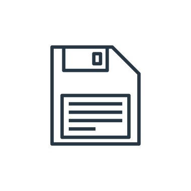 Bilgisayar konseptindeki disket simgesi vektörü. Disket düzenlenebilir felcin ince bir çizgisi. Web ve mobil uygulamalarda kullanmak için disket doğrusal işareti, logo, yazdırma ortamı.