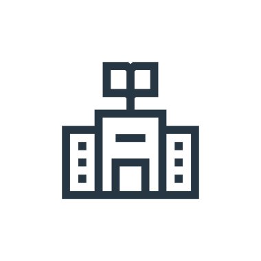 Eğitim konseptinden kütüphane ikonu vektörü. Düzenlenebilir kütüphane vuruşunun ince çizgisi. Web ve mobil uygulamalarda kullanmak için kitaplık doğrusal işareti, logo, yazdırma ortamı.