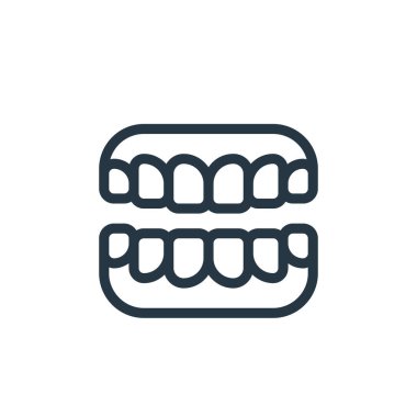 Yaşlılık konseptinden kalma takma diş ikonu vektörü. İnce çizgili, düzenlenebilir takma dişler. Web ve mobil uygulamalarda kullanım için takma dişler doğrusal işareti, logo, yazdırma ortamları.