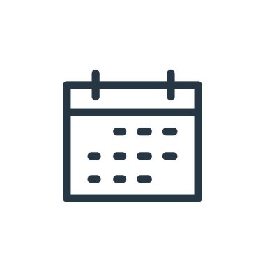 Çeşitli kavramlardan takvim ikonu vektörü. Takvim düzenlenebilir vuruşunun ince çizgisi. Web ve mobil uygulamalarda kullanmak için takvim doğrusal işareti, logo, yazdırma ortamı.