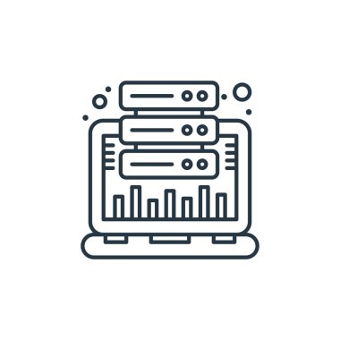 Web sunuculuğundan iş ve finans ikonu vektörü. İş dünyasının ince çizgisi ve mali açıdan düzenlenebilir vuruşlar. Web ve mobil uygulamalar, logo ve yazıcılarda kullanım için iş ve finans doğrusal imzası