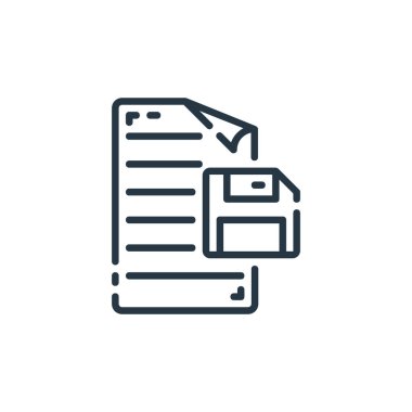 Belge kavramından simge vektörünü kaydet. Düzenlenebilir inmenin ince çizgisi. Doğrusal işareti web ve mobil uygulamalarda kullanmak üzere kaydet, logo, yazdırma ortamı.