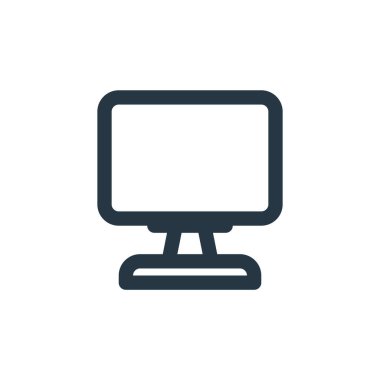 Ekommerce ui kavramından bir bilgisayar simgesi vektörü. Bilgisayarda düzenlenebilir vuruşun ince çizgisi. Web ve mobil uygulamalarda kullanmak için bilgisayar doğrusal işareti, logo, yazdırma ortamı.