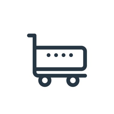 Fintech konseptinden alışveriş arabası ikonu vektörü. Alışveriş arabasının düzenlenebilir vuruşunun ince bir çizgisi. Web ve mobil uygulamalarda kullanım için alışveriş arabası doğrusal işareti, logo, yazdırma medyası.