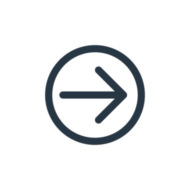 Ok konseptinden ileri simge vektörü. İleri doğru düzenlenebilir felcin ince çizgisi. Web ve mobil uygulamalarda kullanmak için ileri doğrusal işaret, logo, yazdırma ortamı.