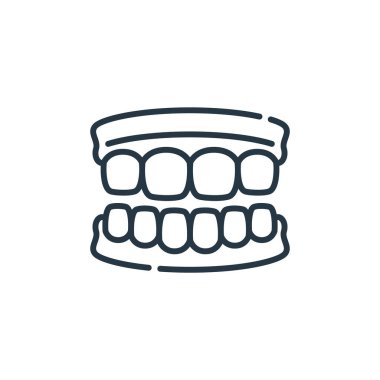 Dişçi konseptinden çene simgesi vektörü. Çene düzenlenebilir felcin ince bir çizgisi. Web ve mobil uygulamalarda kullanmak için çene doğrusal işareti, logo, yazdırma ortamı.