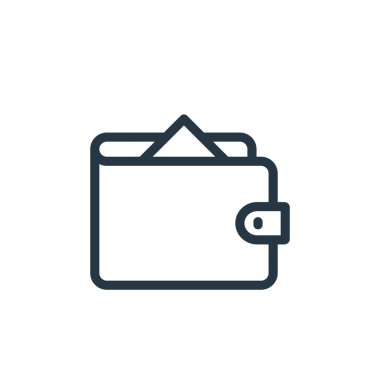 Ecommerce ve alışveriş konseptinden cüzdan ikonu vektörü. Cüzdan düzenlenebilir darbenin ince çizgisi. Web ve mobil uygulamalarda kullanmak için cüzdan doğrusal işareti, logo, yazdırma ortamı.