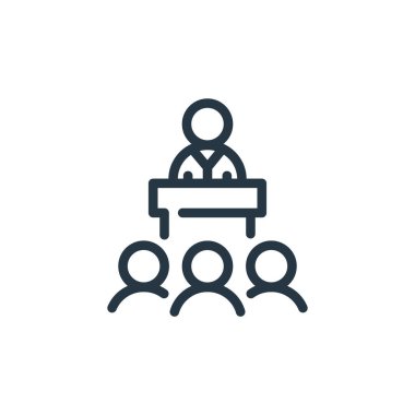 İş konseptinden bir ikon vektörü. Düzenlenebilir beyin felcinin ince çizgisi. Web ve mobil uygulamalarda kullanmak için konferans doğrusal işareti, logo, yazdırma ortamı.