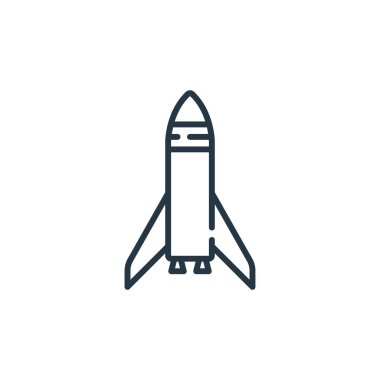 Araç taşıma konseptinden roket ikonu vektörü. İnce çizgili, düzenlenebilir roket darbesi çizgisi. Web ve mobil uygulamalarda kullanmak için roket doğrusal işareti, logo, yazdırma ortamı.