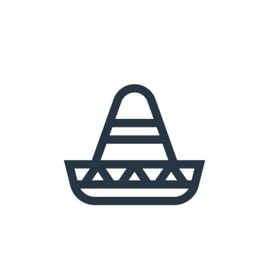 Cinco de mayonez kavramından Meksika şapka ikonu vektörü. Meksika şapkasının düzenlenebilir vuruşunun ince bir çizgisi. İnternet ve mobil uygulamalar, logo ve yazdırma ortamlarında kullanmak için Meksika şapka doğrusal işareti.