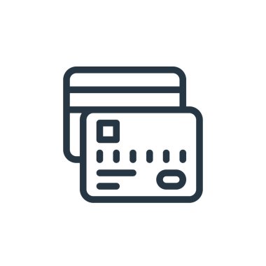 Ekommerce çizgisi konseptinden kredi kartı ikonu vektörü. Kredi kartı düzenlenebilir vuruşunun ince bir çizgisi. Web ve mobil uygulamalarda kullanım için kredi kartı doğrusal işareti, logo, yazdırma ortamı.