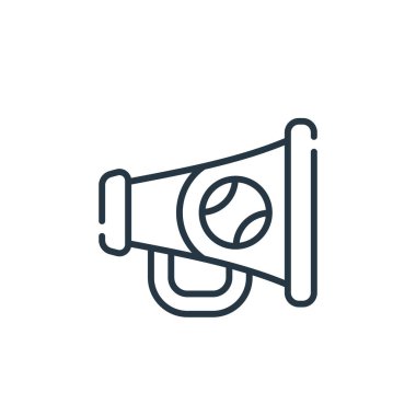 Beyzbol konseptinden megafon ikon vektörü. Düzenlenebilir megafon vuruşunun ince çizgisi. Web ve mobil uygulamalarda kullanmak için megafon doğrusal işareti, logo, yazdırma ortamı.