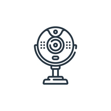 Donanım konseptinden web kamerası ikonu vektörü. Düzenlenebilir web kamerası felcinin ince bir çizgisi. Web ve mobil uygulamalarda kullanmak için webcam doğrusal işareti, logo, yazdırma ortamı.