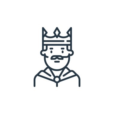 Kral ikon vektörü peri masalı konseptinden. Düzenlenebilir kral vuruşunun ince bir çizgisi. Web ve mobil uygulamalarda kullanmak için kral doğrusal işareti, logo, yazdırma ortamı.