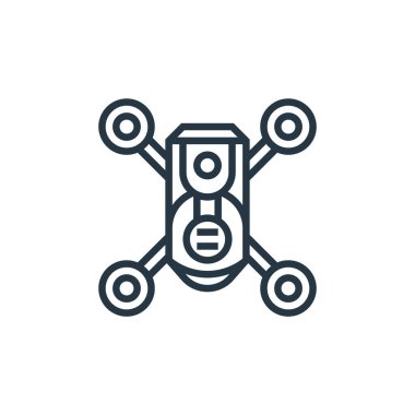 Drone elementleri kavramından dron simgesi vektörü. İnce çizgili insansız hava aracı felci çizgisi. Web ve mobil uygulamalarda kullanmak için drone doğrusal işareti, logo, yazdırma ortamı.