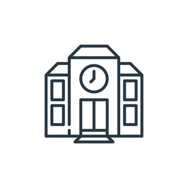 Eğitim konseptindeki okul ikonu vektörü. Okul düzenlenebilir felcin ince bir çizgisi. Web ve mobil uygulamalarda kullanım için okul doğrusal işareti, logo, yazdırma ortamı.