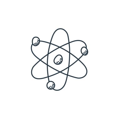 Uzay ve uçak konseptinden nükleer ikon vektörü. Nükleer düzenlenebilir vuruşun ince çizgisi. Web ve mobil uygulamalarda kullanmak için nükleer doğrusal işaret, logo, yazdırma ortamı.