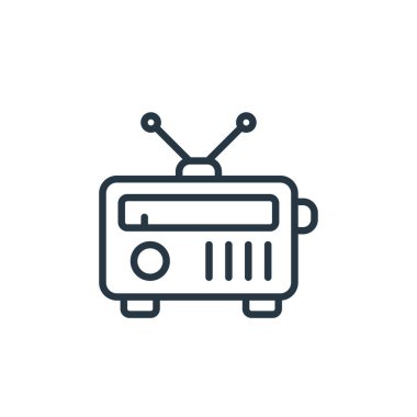 Haber ve günlük konseptinden radyo ikonu vektörü. Radyo düzenlenebilir felcin ince bir çizgisi. İnternet ve mobil uygulamalarda kullanmak için radyo doğrusal işareti, logo, yazdırma ortamı.