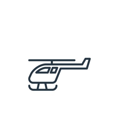 Araç konseptinden helikopter ikonu vektörü. Helikopterin düzenlenebilir vuruşunun ince çizgisi. Web ve mobil uygulamalarda kullanmak için helikopter doğrusal işareti, logo, yazdırma ortamı.