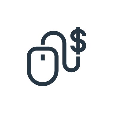 Pazarlama kavramından ikon vektör başına ödeme. Düzenlenebilir vuruş başına ödemenin ince çizgisi. Web ve mobil uygulamalar, logo ve yazdırma ortamlarında kullanım için her tıklama çizgisel işareti için öde.