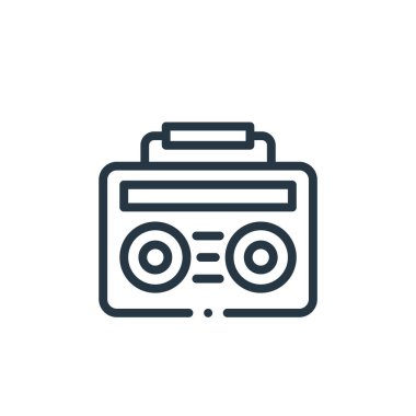 Müzik konseptindeki boombox simgesi vektörü. Düzenlenebilir vuruşların ince çizgisi. Web ve mobil uygulamalarda kullanmak için boombox doğrusal işareti, logo, yazdırma ortamı.