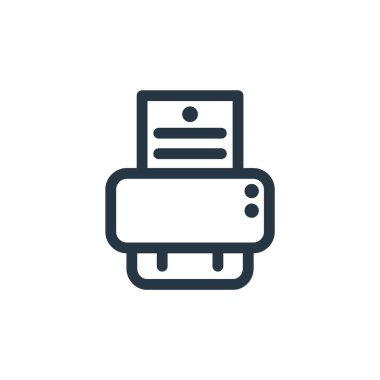 Yazıcı ve faks konseptinden yazdırma aracı vektörü. İnce çizgili, düzenlenebilir baskı aracı vuruşu çizgisi. Web ve mobil uygulamalarda kullanmak için yazıcı aracı doğrusal işareti, logo, yazdırma ortamı.