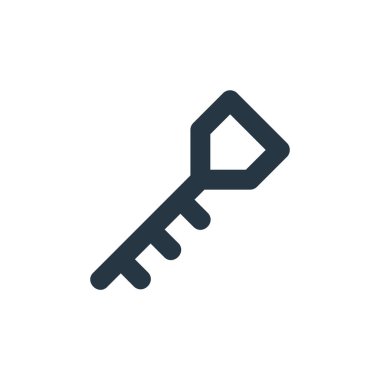 Güvenlik konseptindeki anahtar simge vektörü. Düzenlenebilir vuruşun ince çizgisi. Web ve mobil uygulamalarda kullanmak için anahtar doğrusal işareti, logo, yazdırma ortamı.