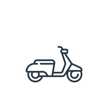 Araç taşıma konseptinden mobilet simgesi vektörü. Moped düzenlenebilir felcin ince çizgisi. Web ve mobil uygulamalarda kullanım için moped doğrusal işareti, logo, yazdırma ortamı.