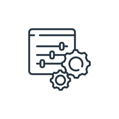 Dijital öğrenme kavramındaki ayar simgesi vektörü. Düzenlenebilir inme ayarlarının ince çizgisi. Web ve mobil uygulamalar, logo ve yazdırma ortamlarında kullanım için doğrusal imza ayarları.