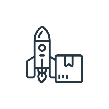 Etkinlik yönetim konseptinden ürün lauch simgesi vektörü. Lauch 'un düzenlenebilir vuruşunun ince çizgisi. Web ve mobil uygulamalar, logo ve yazdırma ortamlarında kullanım için Lauch doğrusal işareti.